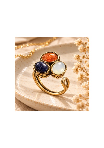 Esoo Jewelry Doğal Taş Detaylı 3 Taşlı Vintage Gold Ayarlanabilir Kadın Yüzük - Beyaz Siyah Kahve Beyaz - Siyah Esoo Jewelry Doğal Taş Detaylı 3 Taşlı Vintage Gold Ayarlanabilir Kadın Yüzük - Beyaz Siyah Kahve Beyaz - Siyah