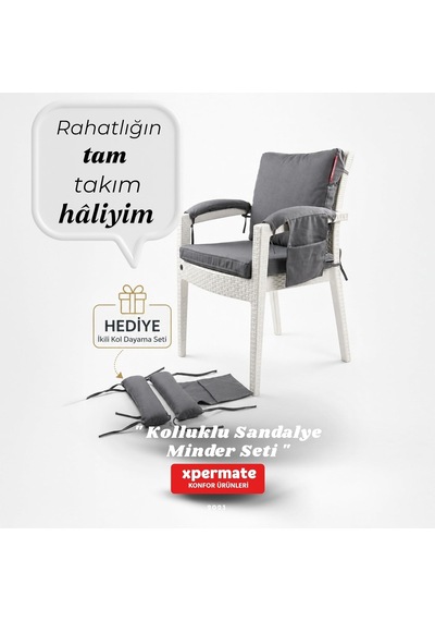 4 Parçalı Sırtlıklı Sandalye Minderi 46 X 46 Cm Kol Pedli Su Ve Leke İtici Bağcıklı Bahçe Balkon Minderi Seti Antrasit Çok Renkli