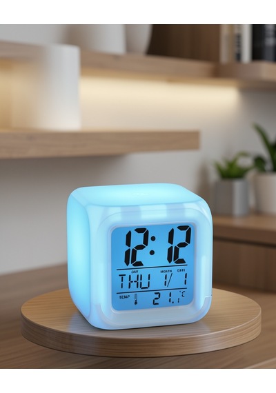 Küp Formundaki 7 Renkli Led Saat Uczzzküpçalarsaat-1