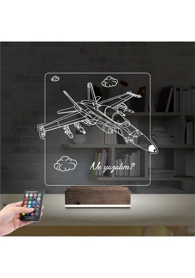 Luvivia Savaş Uçağı Pilot Kişiye Özel 3d Lamba - Masa Gece Lambası Şeffaf