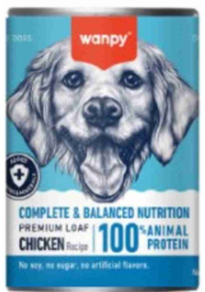 Wanpy Tahılsız %100 Gerçek Et Tavuklu Köpek Konservesi 375 Gr