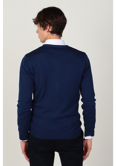Tudors Slim Fit Dar Kesim Düğmeli Düz Pamuk Erkek Hırka-24132 Lacivert