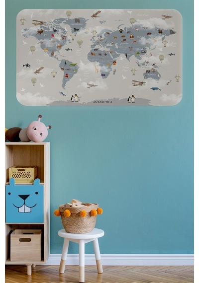 Eğitici Dünya Haritası Dünya Atlası Çocuk Ve Bebek Odası Duvar Sticker-85x130-3826 Çok Renkli