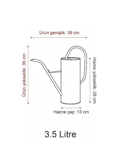 Vera 3,5 Litre Metal Çiçek Bahçe Sulama Kabı İskandinav Dekoratif Çok Amaçlı Sulak Kırmızı Çok Renkli