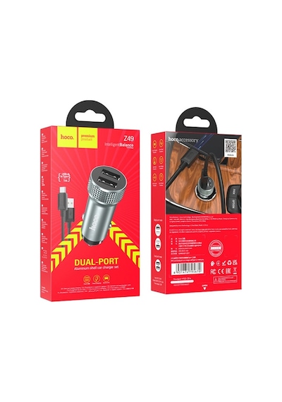 Hoco Z49 Çift Usb Giriş Araç Şarj Başlığı +usb To Type-c Kablolu Hoco Z49 Çift Usb Giriş Araç Şarj Başlığı +usb To Type-c Kablolu