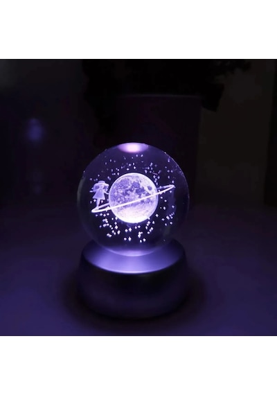 Işıklı Cam Küre Ahşap Standlı 3 Boyutlu Gezegen Küre Usb Kablolu Ahşap Altlıklı Usb Kablo İle Çalışan Cam Küre