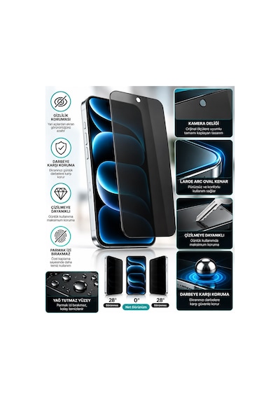Spolo İphone 17 Hayalet Ekran Koruyucu 500cc Full Hd Large Arc Gizlilik Camı Darbe Ve Çizilme Koruyucu