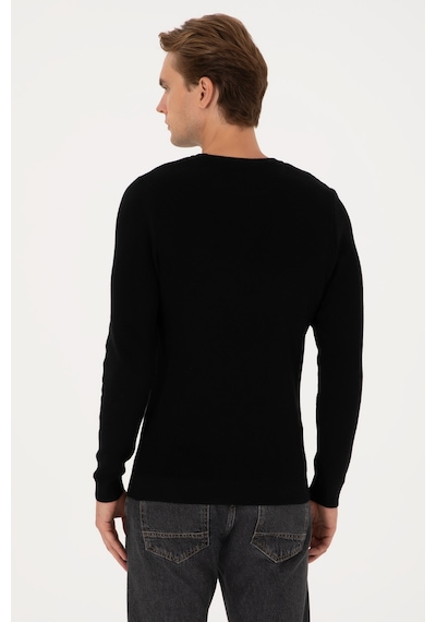 U.S. Polo Assn. Erkek Slim Fit Bisiklet Yaka Siyah Basic Kazak 50313667-VR046