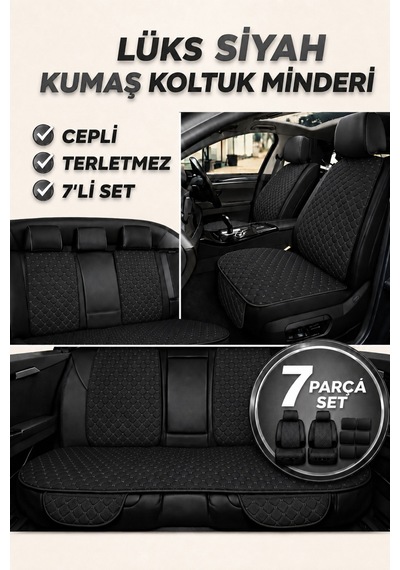 Volkswagen Beetle / Kaplumbağa 1938 2003+ Üniversal 7 Parça Kapitone Kumaş Koltuk Minderi Siyah