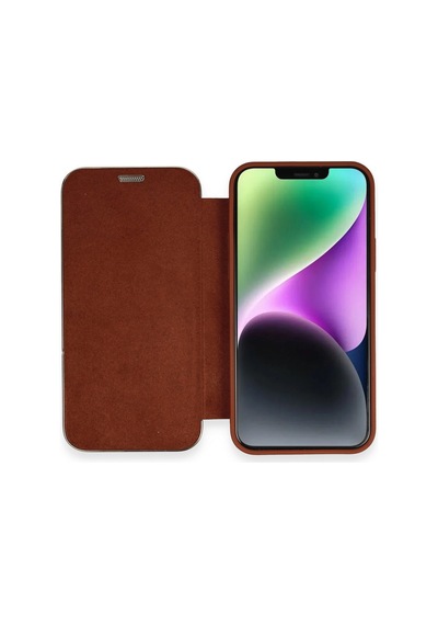 İphone 12 Kılıf Dolpin Kapaklı - Kahverengi