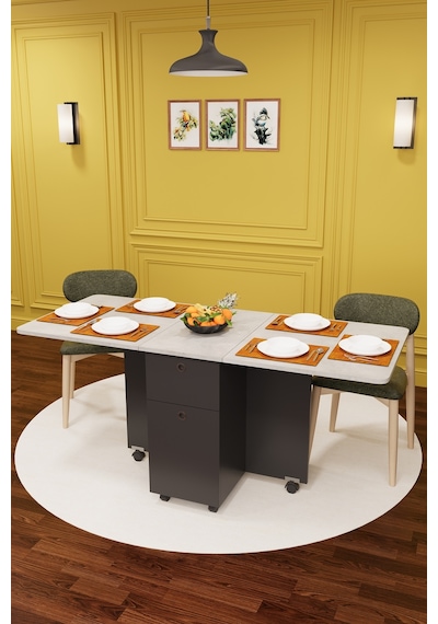 Asra Trend KM-04 %100 MDF 168x70 cm Katlanır Akıllı Mutfak Masası Tekerlekli Servis Masası Koyu Gri Retro Taş Asra Trend KM-04 %100 MDF 168x70 cm Katlanır Akıllı Mutfak Masası Tekerlekli Servis Masası Koyu Gri Retro Taş