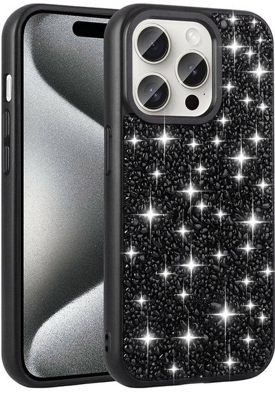 Apple Uyumlu iPhone 15 Pro Kılıf Parlak Taşlı Tasarım Stone Linea Kapak