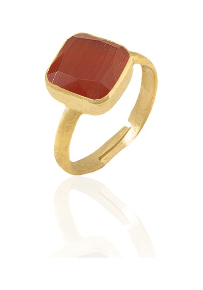 Kadir Jewellery 22 Ayar Altın Kaplama Zirkon Taşlı Kadın Minimal Yüzük Kırmızı 06606978