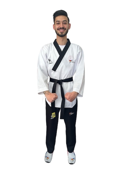 Jumok Taekwondo Siyah Yaka Poomsae-pomse Elbisesi Yıldız Erkek Beyaz - Siyah