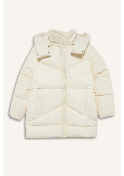Defacto Relax Fit Kapüşonlu Fermuarlı Şişme Parka F2896ax25wner238 Ekru-er238