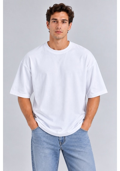 Parshey Unisex Oversize Tişört %100 Pamuk Premium Kalın Kumaş Rahat Kesim Beyaz