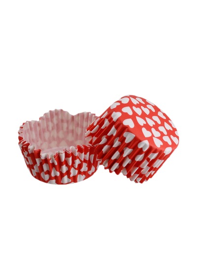 Cupcake Kalıbı Pet Kapsül Kırmızıya Beyaz Kalp Desenli Dalgalı Ke