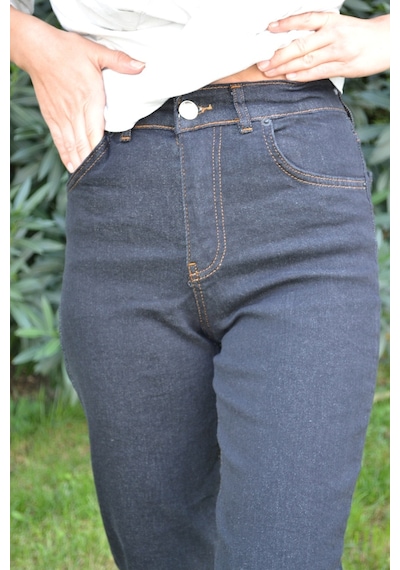 Likralı Denim Kumaş Kar Siyah Mom Jeans Siyah