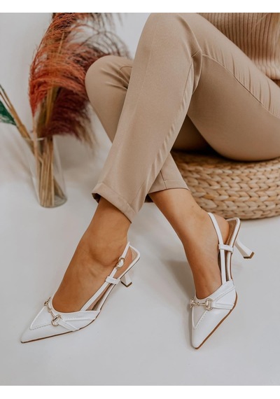 Ervanın Butiği Beyaz Deri Moss Toka Detay Kadın Stiletto-3537