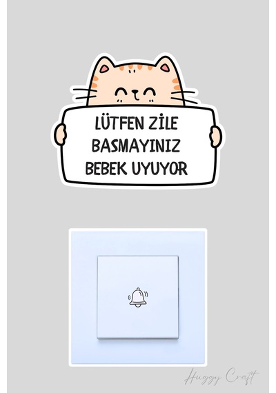 Lütfen Zile Basmayınız Bebek Uyuyor Şirin Kedi Sticker Kapı Zili Etiketi Standart