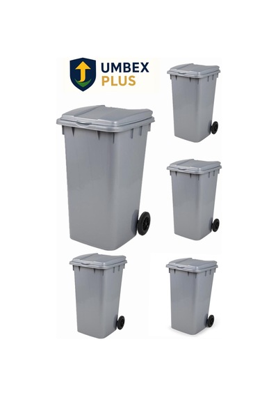 Umbex 5 Adet Plastik Çöp Konteyneri Çöp Kovası 240 Lt Isıya Karşı Dayanıklı Gri