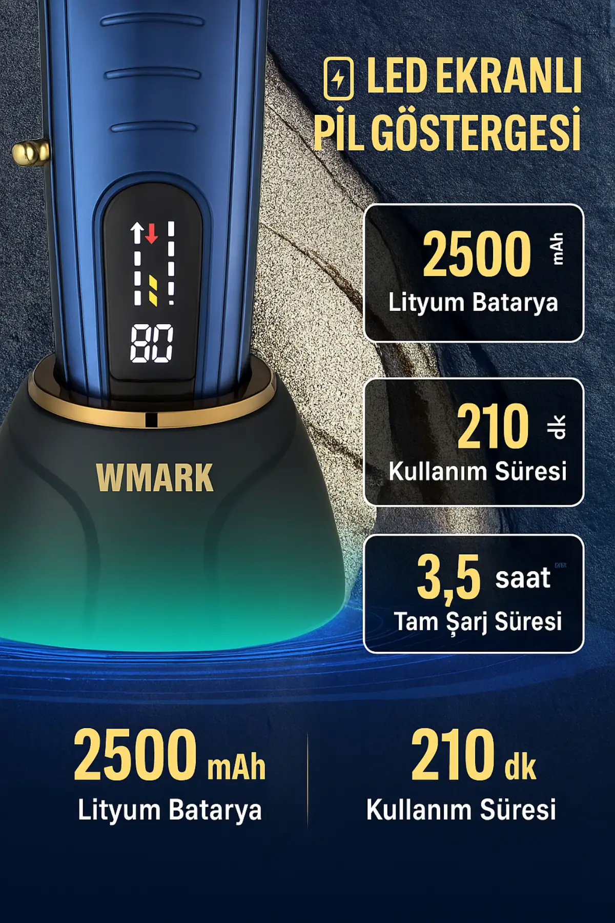 Wmark Ng-8060 Şarjlı Hair Clipper 5 Kademe Ayarlanabilir Kesim Uzunluğu 3 - 4 Saat