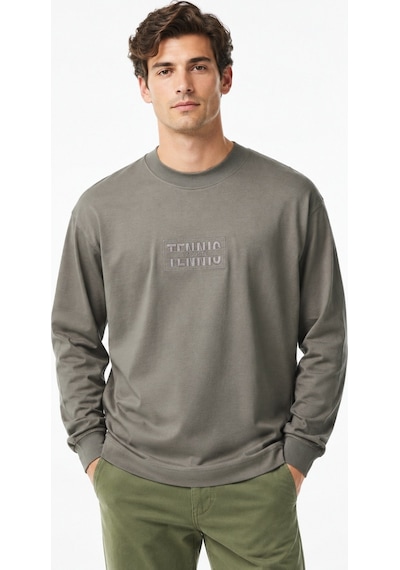 Lacoste Men's Loose Fit Mens Sweatshirt Bol Kesim Bisiklet Yaka Organik Pamuk Erkek Sweatshirt Gri