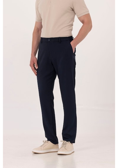 Sabri Özel Lacivert Yanı Lastikli Köprülü Kemerli Slim Fit Jogger Pantolon