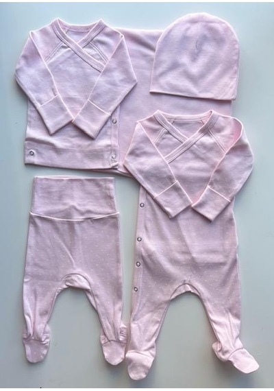 Key Kıds Pembe Puantıyeli Pamuk Hastane Çıkışı Seti Newborn 0-3 Ay Çok Renkli