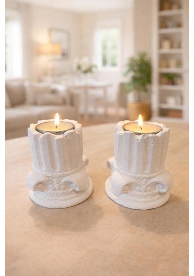 Dekoratif 2 Li Sütun 2 Adet Tealight Mum Hediyemizdir Beyaz - 816169367