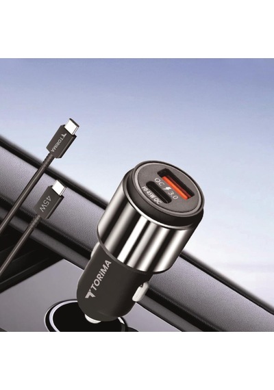 Torima C16 45w Silver Araç Şarj Cihazı Type-c Kablolu Hızlı Şarj Adaptörü