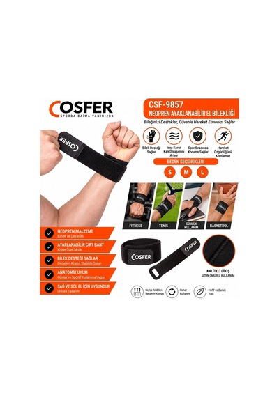 Premium Aktivite Günlük Kullanım Egzersiz Cosfer Csf9857 Neopren Ayarlanabilir El Bilekliği Çok Renkli