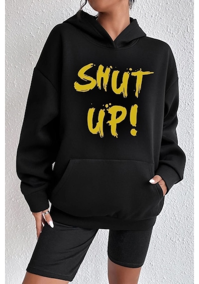 Uyguntarz Unisex Shut Up Baskılı Sweatshirt siyah