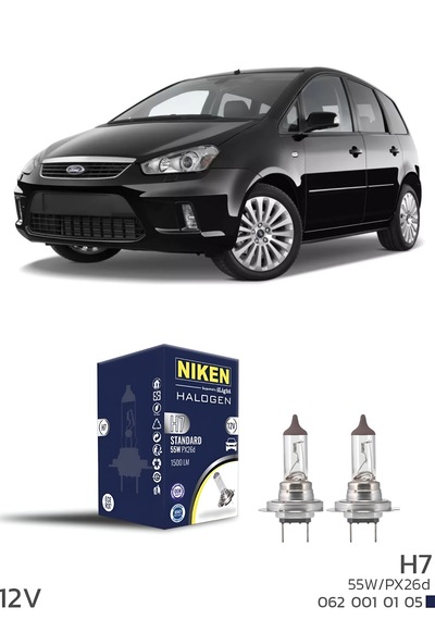 Ford C-max 2003-2010 Kısa Far Ampulü H7 Halojen Ampul 12v 55w 2 Adet 3200k Güçlü Net Işık Yasal