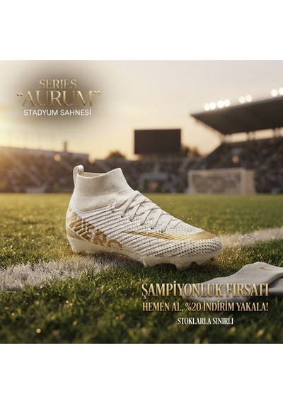 Mugesporgiyim Beyaz/altın Çim Saha Futbol Kramponu Ve Çantası