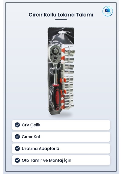 Lokma Takımı Cırcır Kollu Crv Çelik Uzatma Adaptörlü Oto Tamir Mo