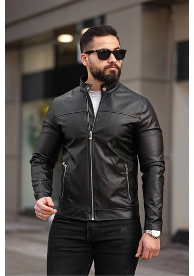 Yeni Sezon Erkek Premium Karbon Deri Slim Fit Mevsimlik Ceket Siyah Deri