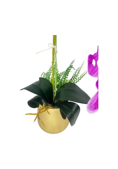 Yapay Çiçek Fuşya Islak Orkide Gold Metal Saksıda Seramik Saksıda Orkide 60cm