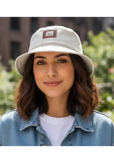 Bay Şapkacı Unisex Yama Detaylı Pamuklu Bucket Balıkçı Şapka Koleksiyonu 8980 Beyaz