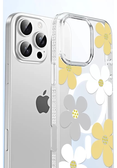 Apple iPhone  Uyumlu  16 Floral Magsafe Kapak - Turuncu
