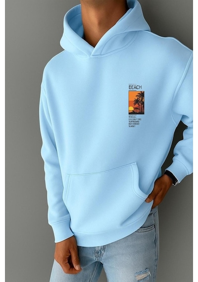 Benroma 3 İplik Penye Sunset Baskılı Sweatshırt Bebe Mavisi