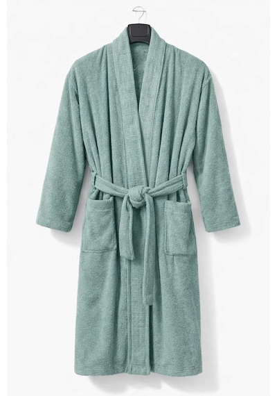Kimono Yaka Unisex Pamuklu Tek Kişilik Bornoz Yeşil Renkli
