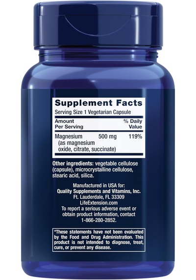 Life Extension Magnesium 500 Mg Magnesium Oxide Citrate And Succi