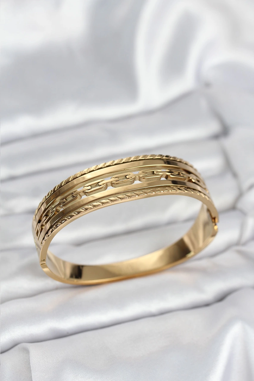 Gold Renk Vintage Model Kadın Kelepçe Bileklik - Ebj251025w38287 Bakır