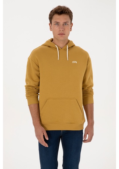 U.S. Polo Assn. Erkek Oversize Fit Kapüşonlu Şardonlu Hardal Basic Sweatshirt 50313782-VR151