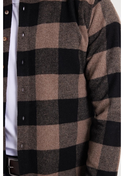 Tudors Erkek Slim Fit Dar Kesim Kareli Kışlık Oduncu Gömlek-42338 Siyah
