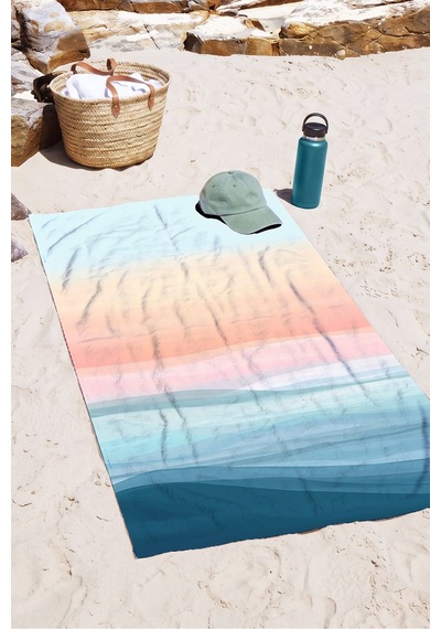 Deniz Manzaralı Modern Plaj Havlu Örtüsu - Pastel Ombre Marine Hızlı Kuruyan Mikrofiber Havlu Örtü Sedef Şafak