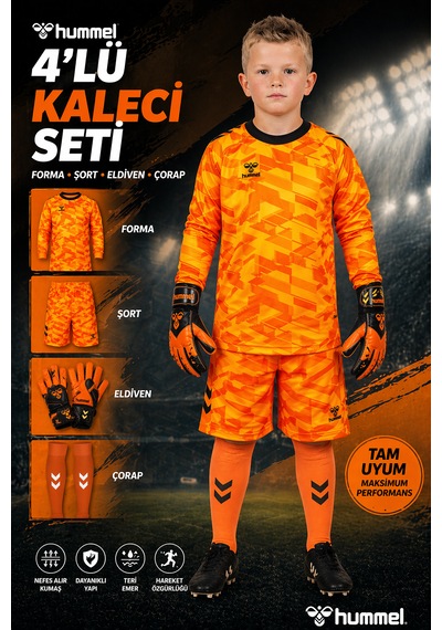 Hummel 4 Lü Kaleci Seti Baskı Üst Forma+şort+kaleci Eldiveni+profestonel Futbol Çorabı Açık Turuncu Hummel 4 Lü Kaleci Seti Baskı Üst Forma+şort+kaleci Eldiveni+profestonel Futbol Çorabı Açık Turuncu