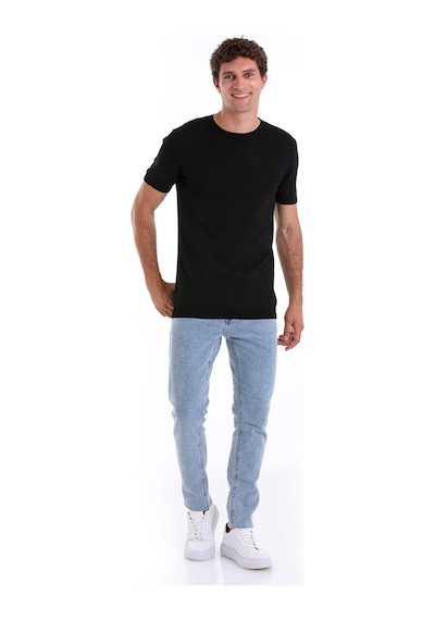 Hatemoğlu Siyah Slim Fit Düz Bisiklet Yaka Rayon Triko Tişört Siyah