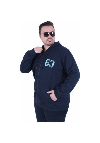 Moc Grande Mocgrande Büyük Beden Kapüşonlu Sweat Double Face Sixty Three 25704 Lacıvert Lacivert